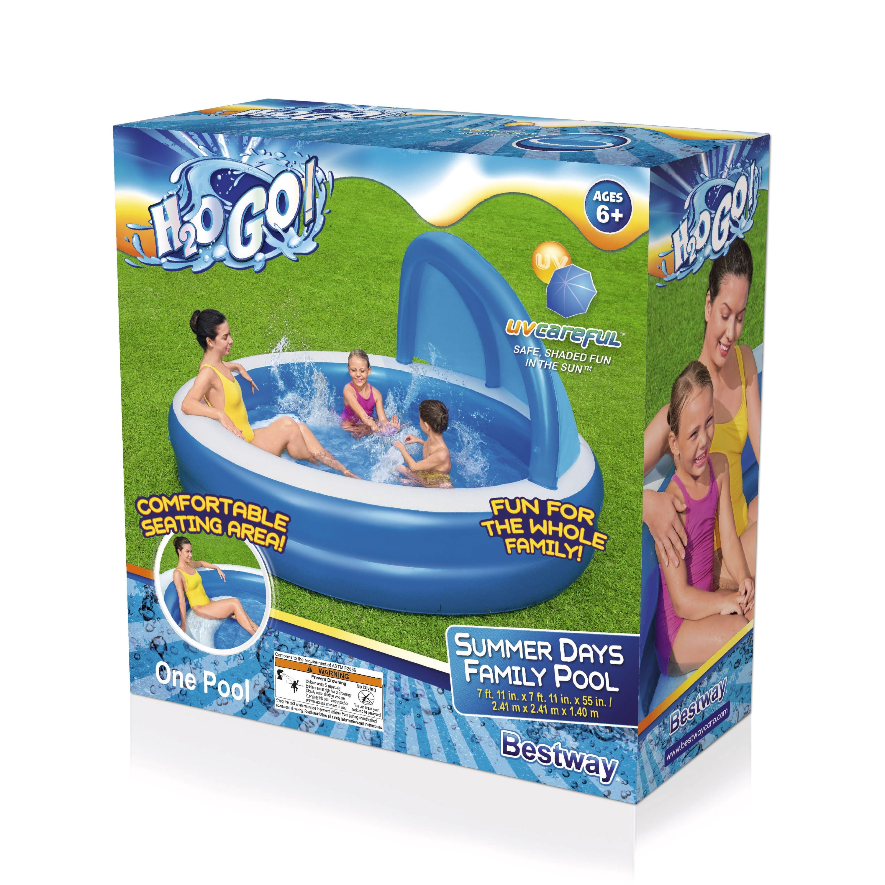 H2OGO! 7'11" x 55" Summer Days Inflatable Round Kiddie Pool with UV Careful Sunshade