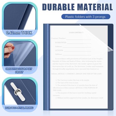 Binditek 10-Pack Clear Front Report Covers With 3 Prongs - Holds 100 Sheets, Letter Size, Black Back