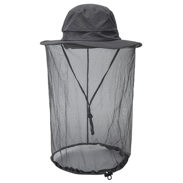 Sombrero de pescador repelente de mosquitos para exteriores, protector solar, con red anti-UV, color gris oscuro