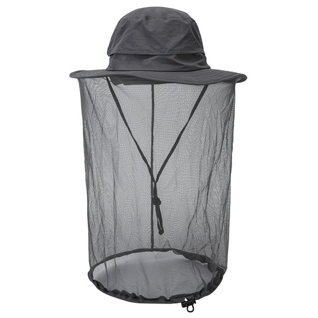 Sombrero de pescador repelente de mosquitos para exteriores, protector solar, con red anti-UV, color gris oscuro