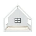 thumbnail image 5 of Harper & Bright Designs Full Size Floor Bed for Kids, Wood Montessori Bed with Fence & LED Light, Full House Bed with Window and Roof for Girls & Boys, White, 5 of 11