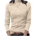 thumbnail image 2 of Thermal Shirts For Women Women'S Long Sleeve Shirts Women's Close Fitting Solid Color Round Neck Stand Up Collar Top Base Shirt T-shirt With Velvet Base Long Sleeved Round Neck Top/shirt,Beige,S, 2 of 5