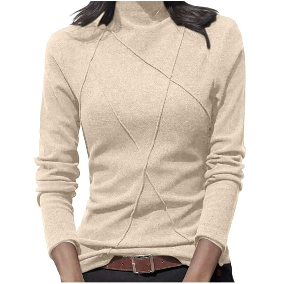 WRKEKC Long Sleeve Tops for Women Solid Color Mock Neck Ribbed Knit Top Slim Fit Stretchy Casual Fall Winter Layering T-Shirt