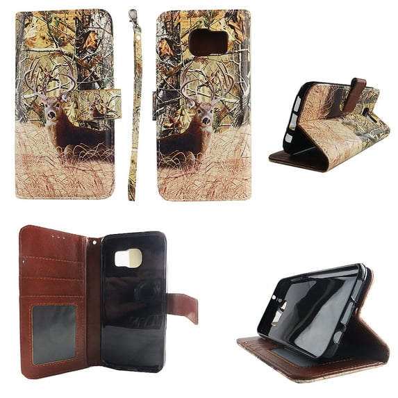 Camo Tail Deer Wallet Folio Case for Samsung Galaxy S7 Edge Fashion Flip PU Leather Cover Card Cash Slots & Stand