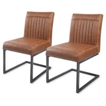 Pemberly Row 19.5" PU Leather Dining Chair in Brown (Set of 2)