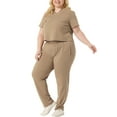 thumbnail image 1 of Conjunto de 2 piezas para mujer Agnes Orinda de talla grande, camiseta de manga corta con escote en V y pantalones jogger deportivos 4X color caqui, 1 of 6