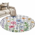 thumbnail image 2 of Round Area Rug 4 Ft, Spring Floral Washable Non-Slip Circle Carpet for Living Room/Bedroom, Grey Plaid Pink Blue Flowers Butterfly Low-Profile Crawling Mats Collection Rugs for Indoor, 2 of 7
