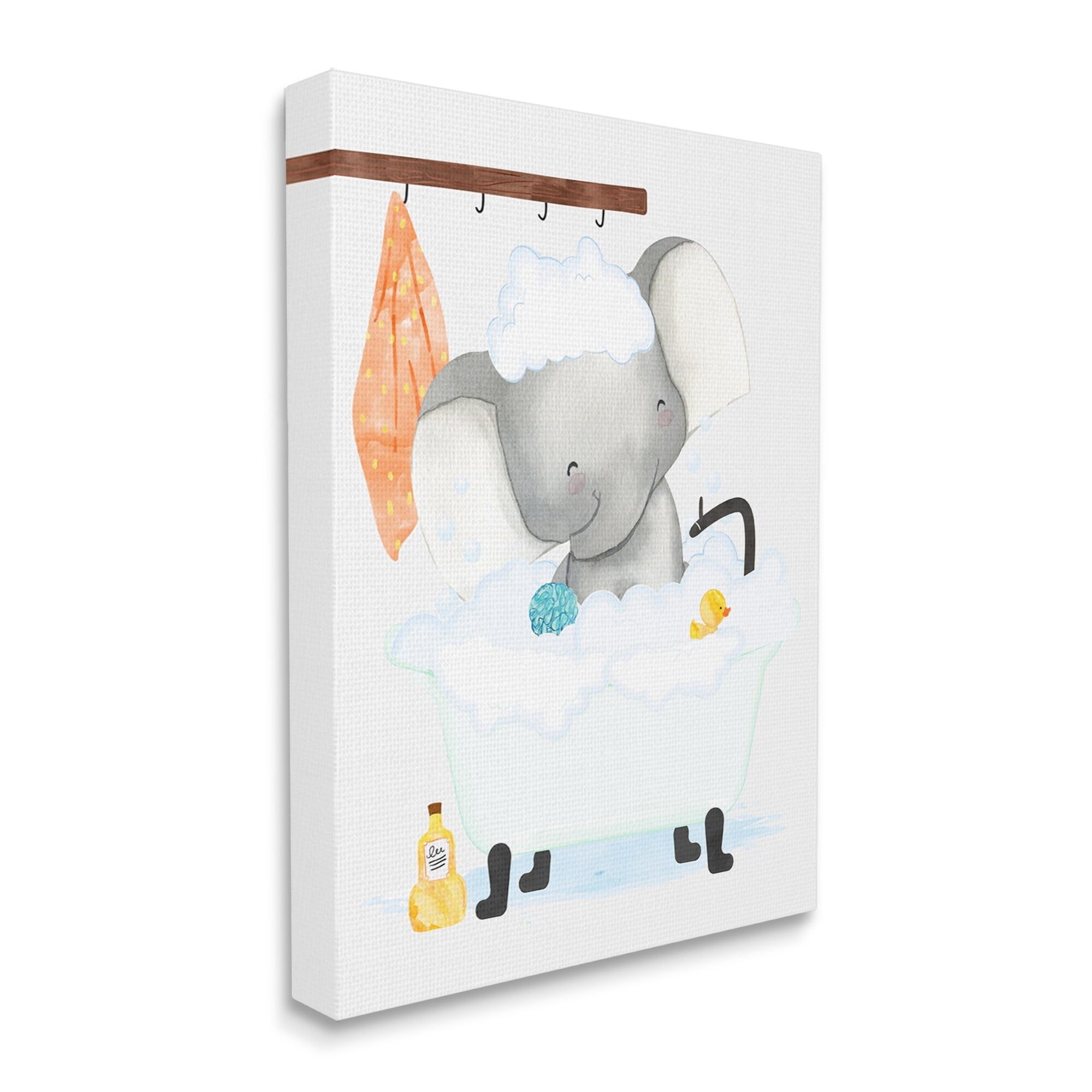 Stupell Industries Children's Baby Elephant Bubble Bath Rubber Duck Bathroom, 36 x 48,Design by Erica Billups