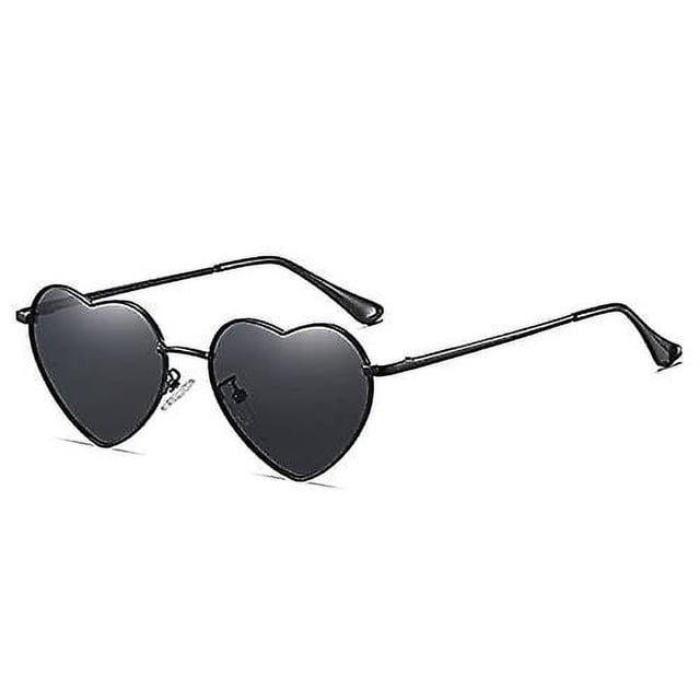 Gafas de sol TANGJMXG con forma de corazón para mujer marco de metal polarizado negro/lente negro