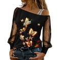 thumbnail image 2 of Fulijie Gold Sequin Top Blouse,Gold Blouse Tulle,Ladies Gold Tone Long Sleeve Blouse,Womens Tops,Women Casual Sequin Print Mesh Long Sleeve Cold Shoulder Loose Splice Blouse Tops Fashion Elegant Top, 2 of 2