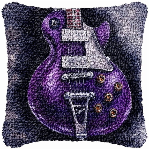 Purplecolor Guitar Latch Hook Pillow Kits DIY Pillowcase Cushtion Cover Crochet Hooking Pillow Making Kits Color Pattern Canvas Hooking Kits DIY Latch Hook Kits Set 43x43cm(c30)