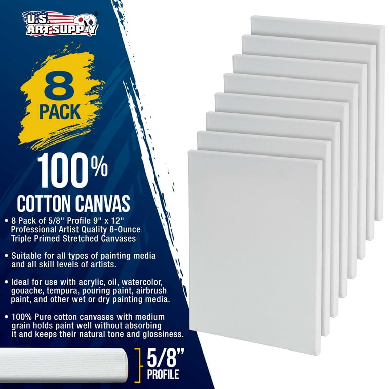 9 x 12 Stretched Super Value Pack Cotton Canvas 8pk - Stretched Canvas - Art Supplies & Painting