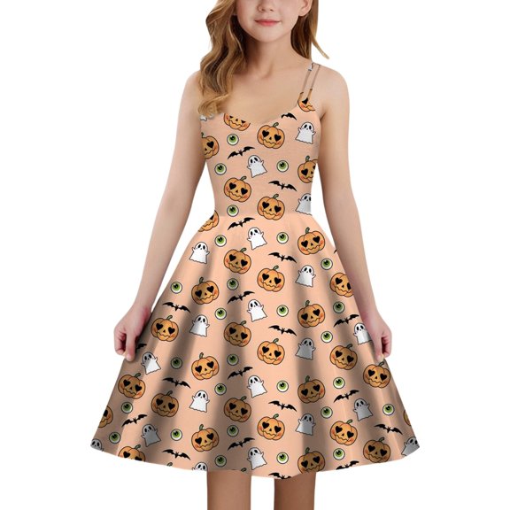 MUXiin Halloween Dresses 3T,Girls Halloween Dress Style Sleeveless A Line Party Gown With Back Elastic Zipper For Kids Celebration 11-12 Years