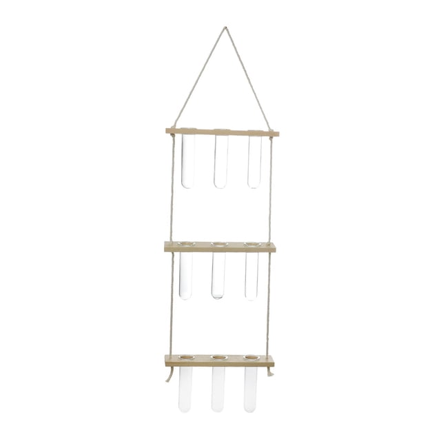 Jarrón de tubo de ensayo para montaje en pared, planta hidropónica, terrario de vidrio, maceta para flores 3capas de madera natural