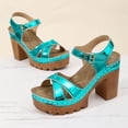 thumbnail image 6 of Viluyesy Womens Block Heels Sandals, Shiny Faux Leather Open Toe Ankle Strap Summer Platform Shoes Sky Blue US5.5, 6 of 9