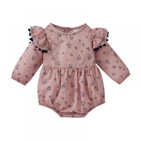 

Wisremt Baby Girls Romper Spring Infant Girl Long Flying Sleeve Newborn Clothes Floral Printed Pattern Toddler Clothes