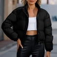 thumbnail image 2 of Smupbvky Women Cropped Puffer Jacket Lightweight Quilted Zipper Coat Stand Collar Winter Warm Bubble Outerwear (M, Black), 2 of 7