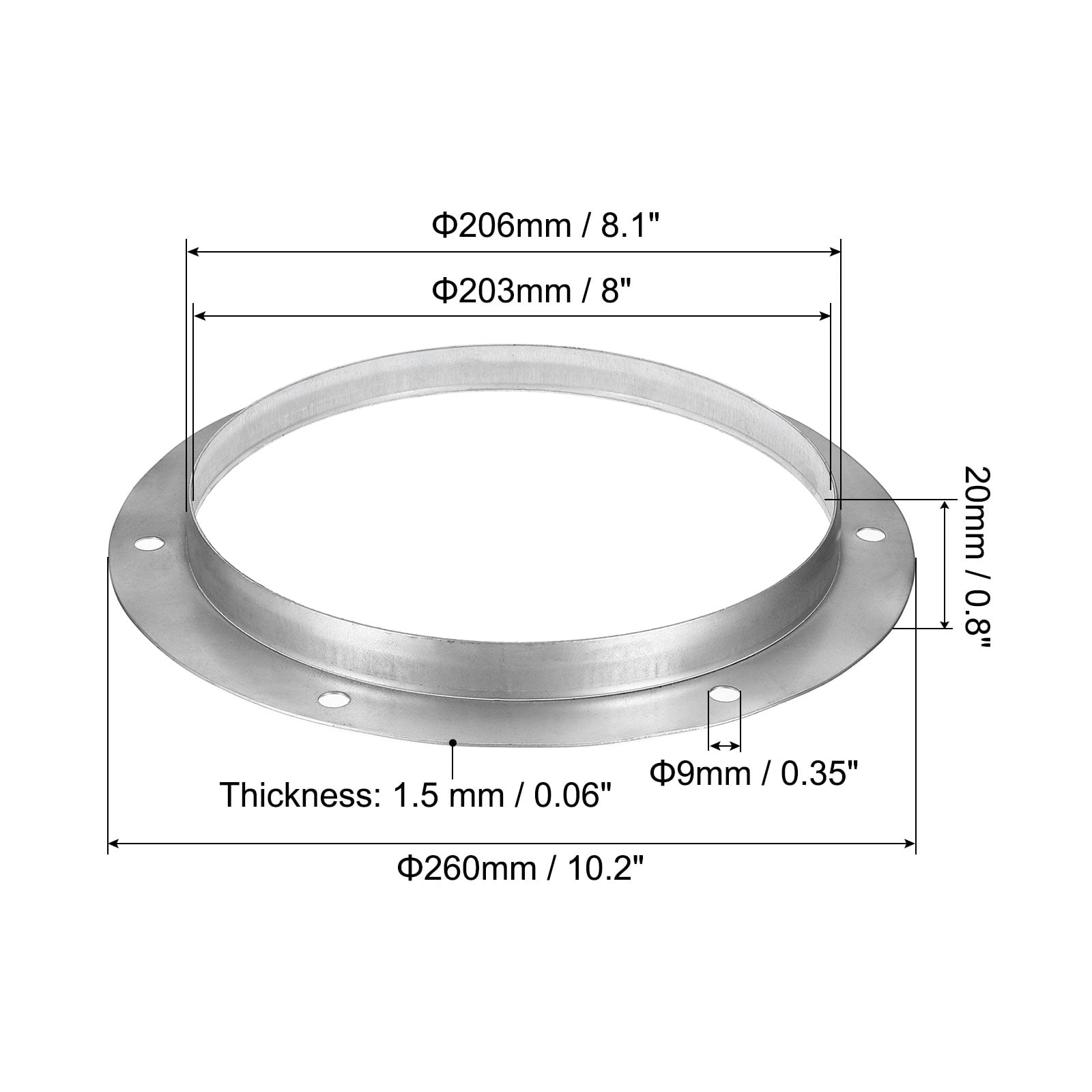 Uxcell 8" Metal Duct Connector Flange Straight Pipe Exhaust Flange Duct Mounting Plate 3 Pack