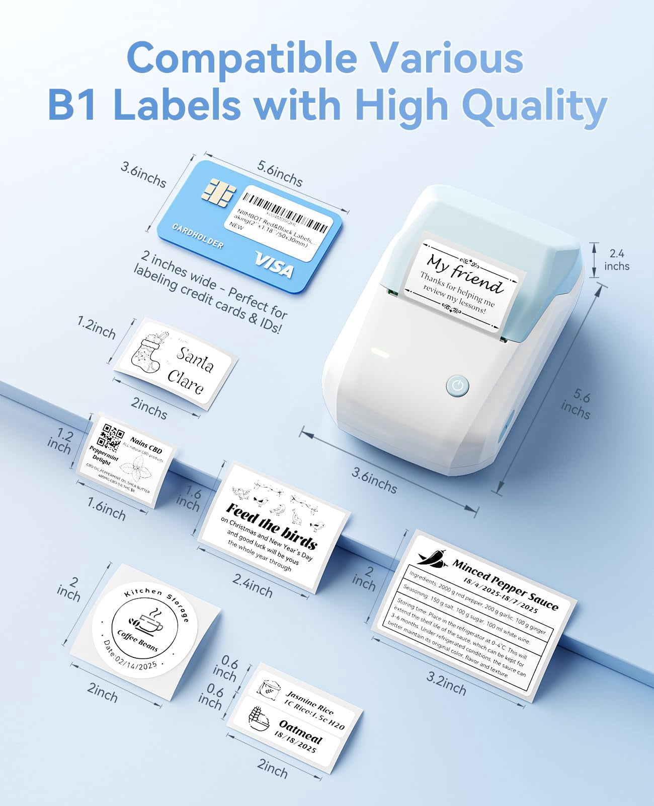 B1 Label Maker Machine  Thermal Printer Easy To Use For Office Home Business Came With 1 Roll White Label(light Blue)