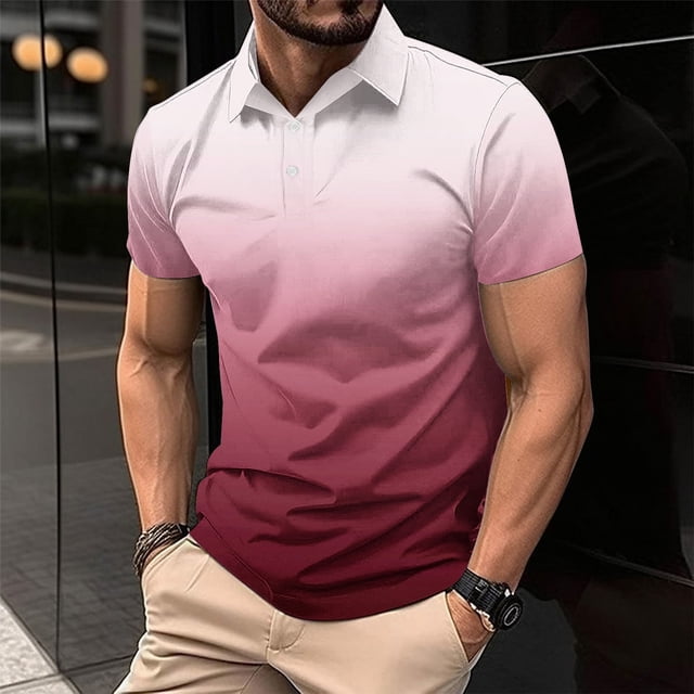 Chemises pour Hommes, T-Shirt Décontracté à Manches Courtes Imprimé Col Rabattu Boutons Fente Latérale