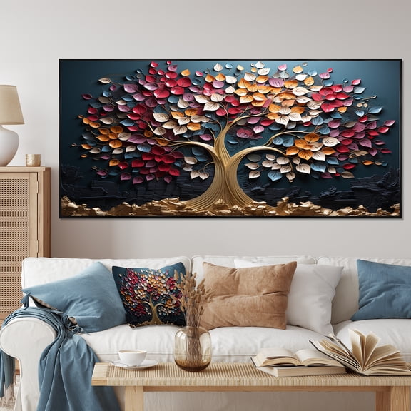 Designart "Orchid Symphony Pink and Blue Harmony" Extra Large Landscapes Framed Wall Art - Country Colorful Tree Living Room Framed Canvas Art