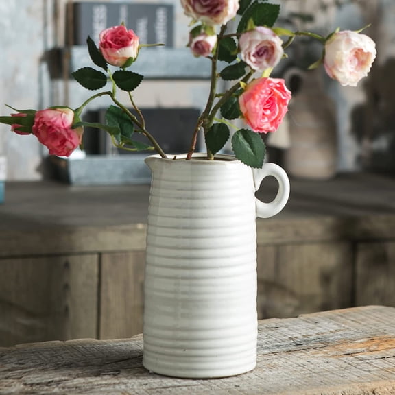 Sowlvenco White Ceramic Pitcher Vase Modern Farmhouse Decor