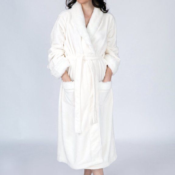 Belgian Luxurious Robe Ultra Plush Faux faux Fleece Sherpa Trim with 2 Pockets and Belt