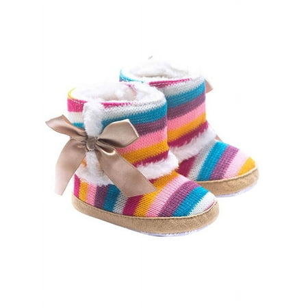 Lcxweerr Newborn Cotton Boots Winter Warm Shoes Infant Baby Girls Rainbow Stripes Velvet Shoes