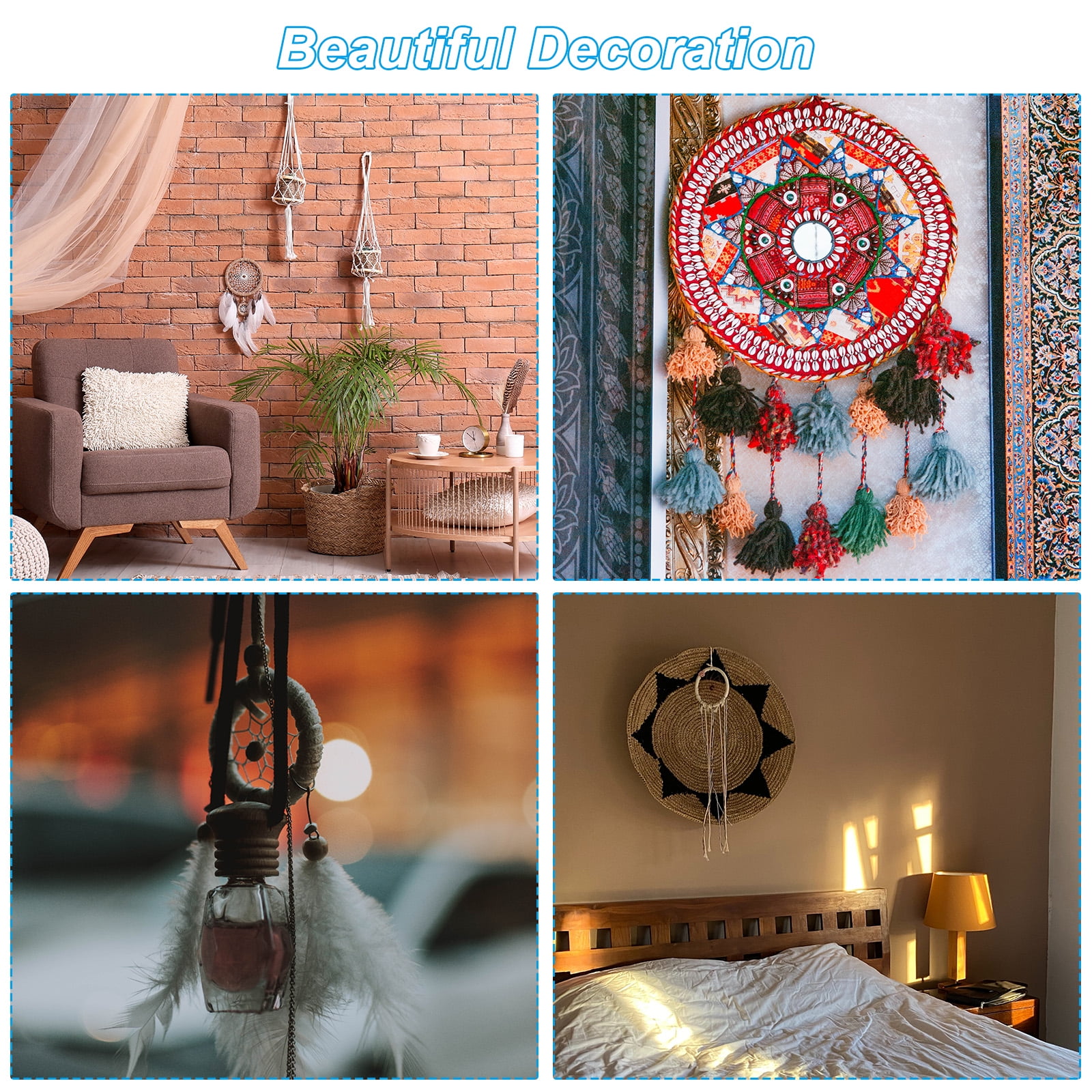 Unique Bargains Dream Catcher Rings Metal Macrame Wreath Floral Ring Hoop Gold-3.1 Inch