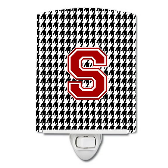 Letter S Monogram - Houndstooth Black Ceramic Night Light
