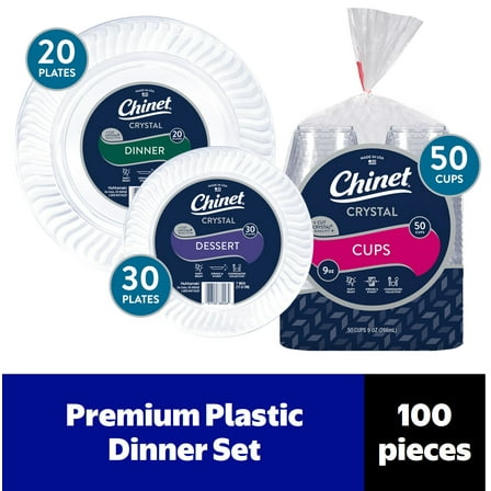 Chinet Cut Crystal Premium Clear Plastic Dinner Set for 20 Guests - Perfect for Weddings, Holidays, Large Gatherings