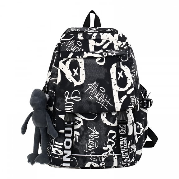 AOMRCOL Large Graffiti Backpack With Pendant, 17 Inch Laptop Travel Bag For College, Lightweight Nylon Sports Rucksack For Hiking, Commute, Day Trip