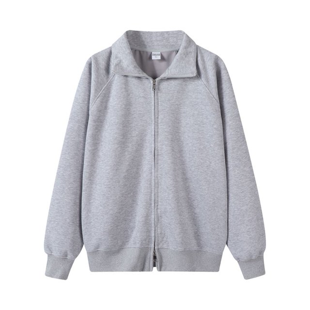 Heavyweight solid color stand-up collar zip-up cardigan jacket for men, autumn fashion, simple sporty casual double zip-up sweatshirt