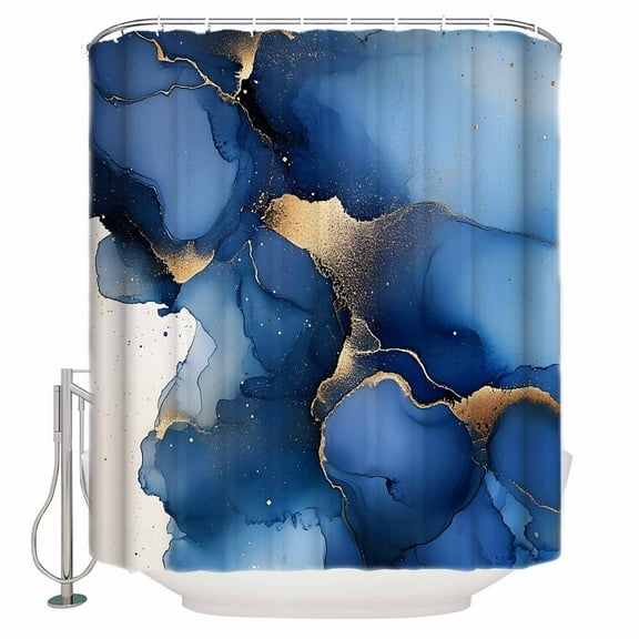 Marble Dark Shower Curtain, 36" x 72", Blue Abstract Stone Texture Natural Crack Modern Waterproof Bathroom Curtain Washable Shower Curtain Set with 12 Hooks