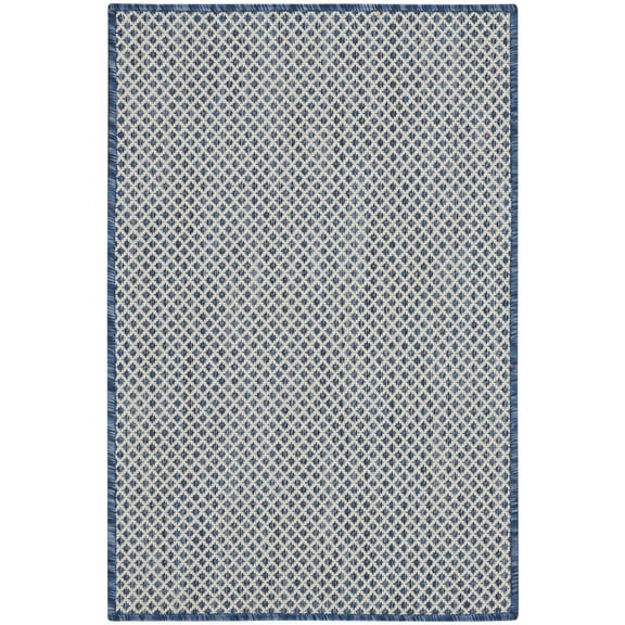 Nourison Courtyard Indoor/Outdoor Transitional Trellis Ivory Blue 2' x 3' Area Rug