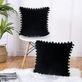 thumbnail image 6 of Boho Decorative Soft Velvet Throw Pillow Covers with Plush Balls Solid Cushion Case for Couch Bed Sofa, Black, 18x18 inch, 2 Packs, 6 of 7