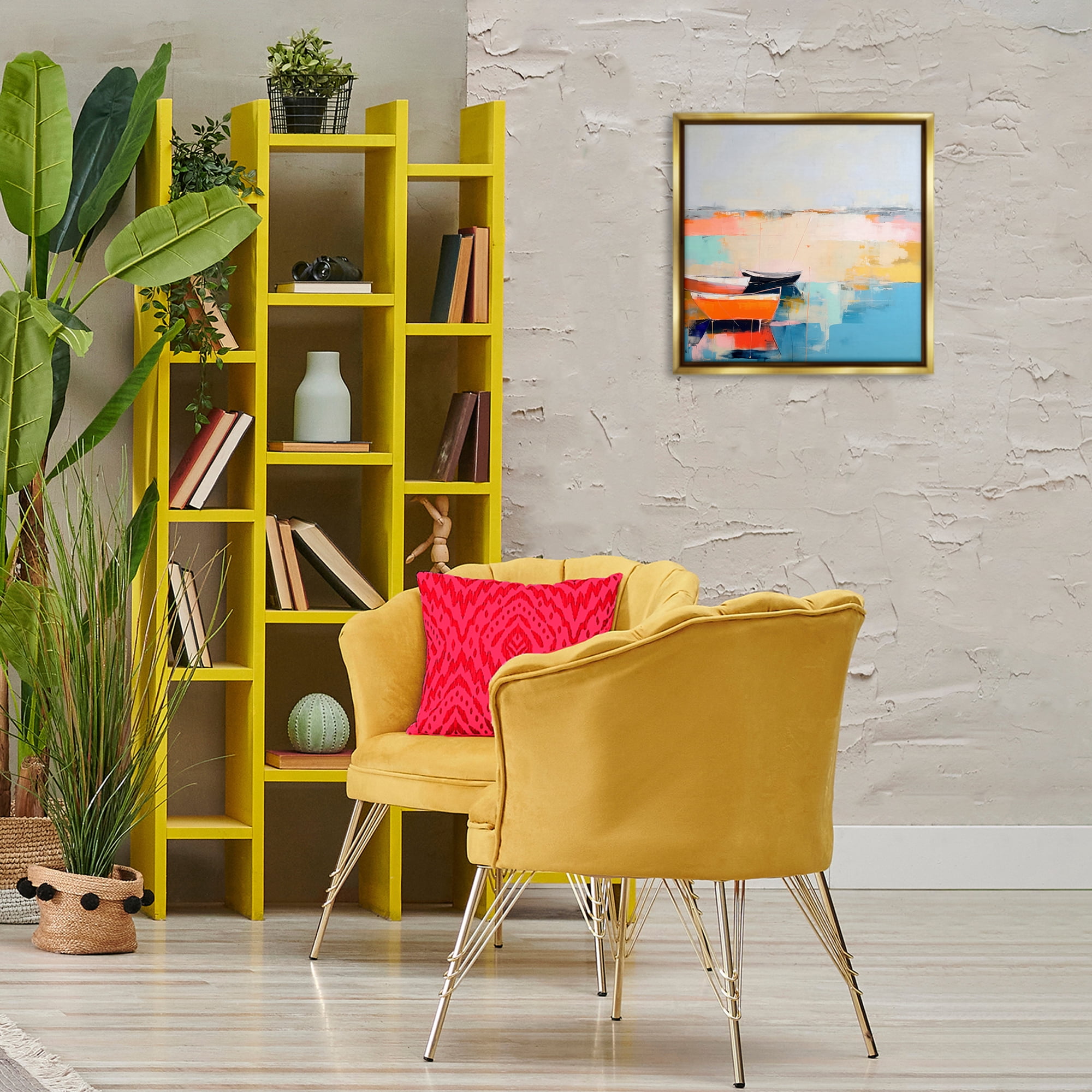Stupell Industries Vivid Boat Abstraction Transportation Painting Gold Floater Framed Canvas Art Print Wall Art, 18 x 18