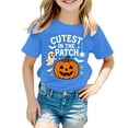 thumbnail image 3 of WhouRiu Little Girl T-Shirt Halloween Pumpkin Prints Short Sleeve T Shirt Child Holiday Party Loose Cozy Tees Blue,Sized 5-6, 3 of 3