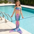 thumbnail image 2 of Lkhaha Kids Rainbow Tail for Swimming Fish Scale Print Elastic Bathing Suit Pool Party Sky Blue 4-5 Years, 2 of 3