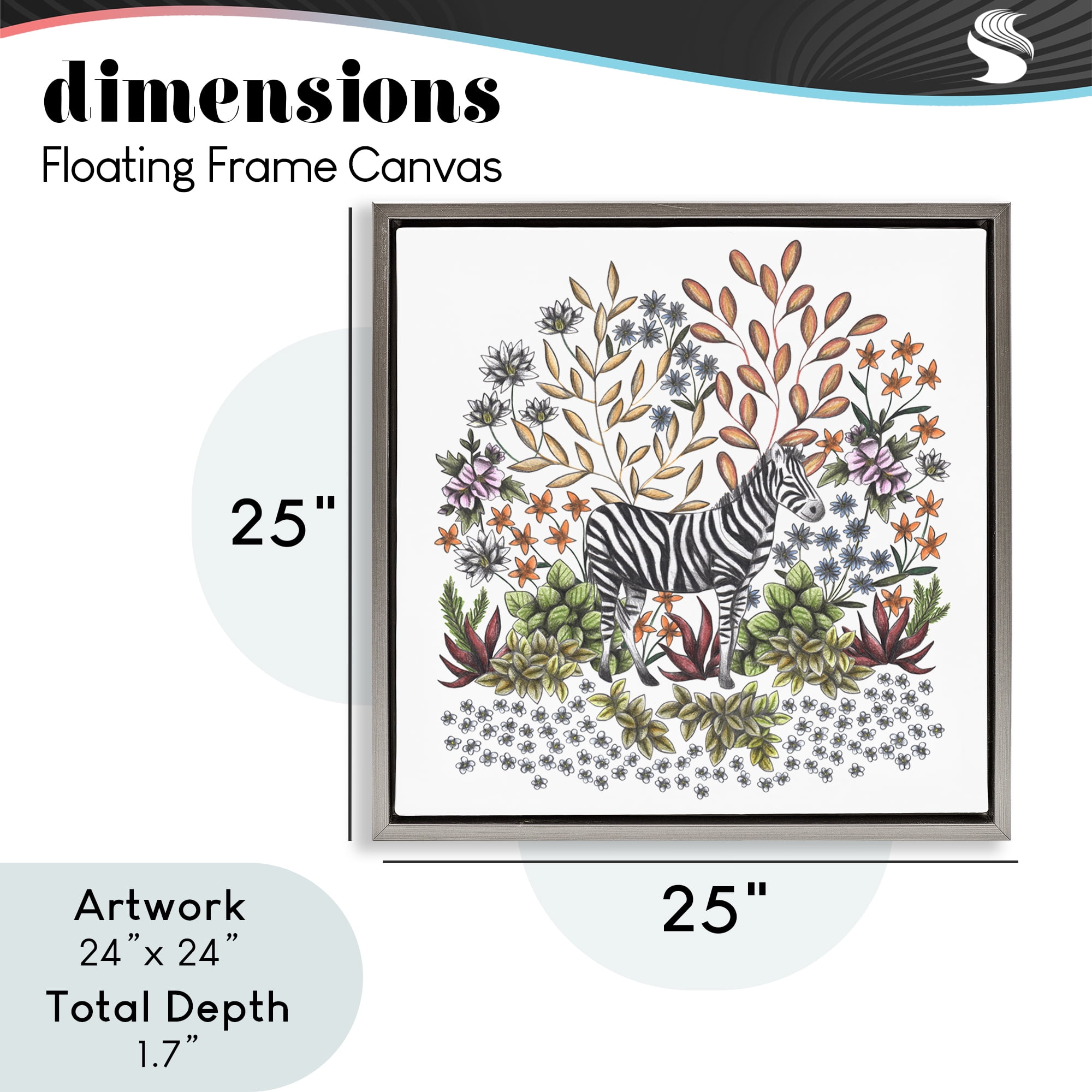 Jungle Wildlife Zebra Gray Framed Floater Canvas Wall Art, design by Cecilia Battaini