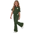 thumbnail image 6 of Girls Floral Clothing Set Teen 2 Piece Outfits Crewneck Oversized Short Sleeve Tops Flare Pants Sets School Loose Army Green 7-8 Years, 6 of 6