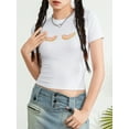 thumbnail image 6 of Women Crop T-Shirts Bow Print Summer Short Sleeve Basic Tops Casual Pullovers for Streetwear Aesthetic Grunge Clothes, 6 of 9
