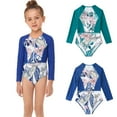 thumbnail image 1 of GYRATEDREAM Girls Long Sleeve Swimsuits One-Piece Rash Guard Bathing Suits 4-14 Years, 1 of 9