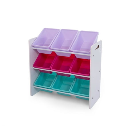 Humble Crew Forever Toy Storage Organizer with 9 Plastic Storage Bins, White/Pink/Purple/Turquoise