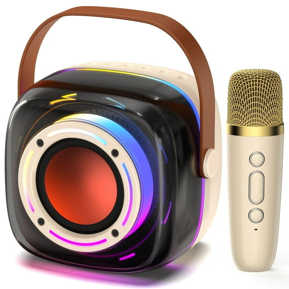 FanFun Mini Karaoke Machine Set, Portable Bluetooth Speaker with Wireless Microphones, Karaoke Speaker with Colorful LED Lights, D39