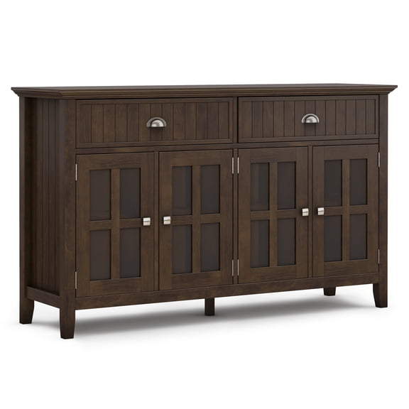 Simpli Home Acadian 60 inch Wide Solid Wood Transitional Large Sideboard Buffet in Brunette Brown