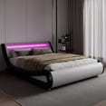 thumbnail image 4 of Amolife Full Size Wave-Like Curve Deluxe Upholstered Modern Bed Frame with LED Headboard, Black+White, 4 of 9