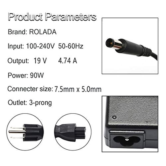 Cargador Adaptador Portátil ROLADA de 90W para HP Pavilion Dv4 Dv6 Dv7 G50 G6