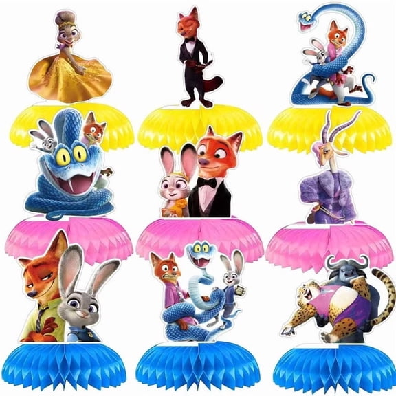 9Pcs Cartoon Animals Honeycomb Centerpieces 3D Table Decorations Table Deco Birthday Party Supplies Party Decoration