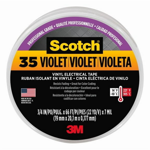 Scotch® #35 Vinyl Electrical Tape, 0.75 in x 66 ft x 7 mil, Violet